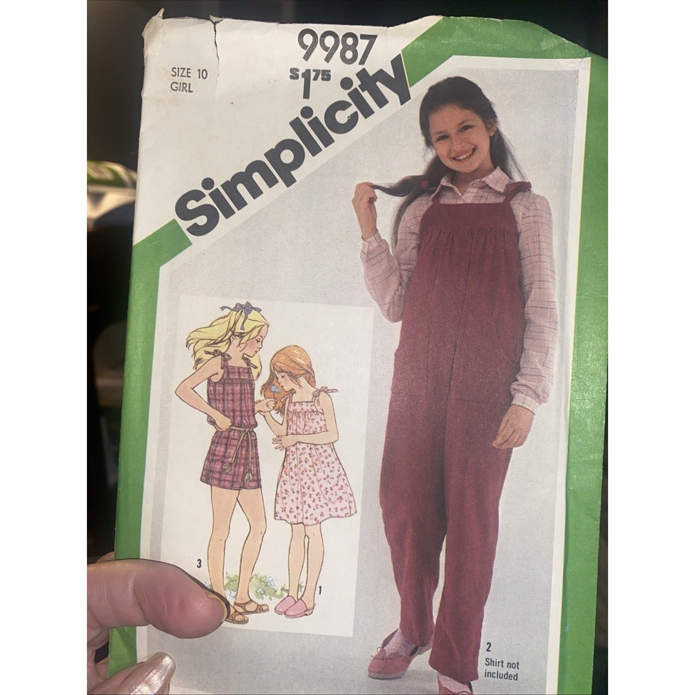 Vintage 1980s Simplicity 9987 Sewing Pattern Girls Size 10 Dress Jumpsuit Cut